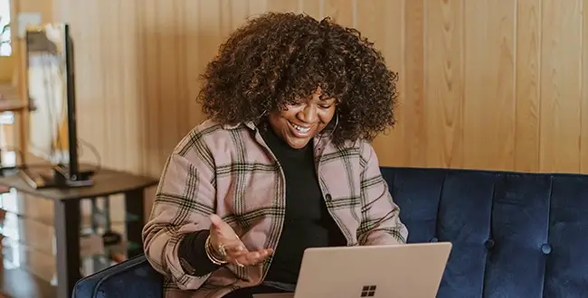 Woman talking during video call