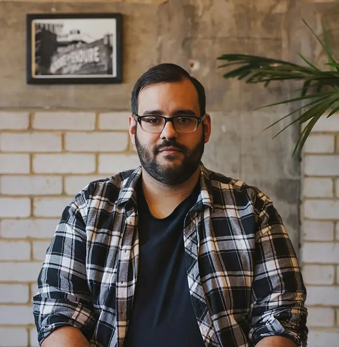 Man with calm, neutral expression